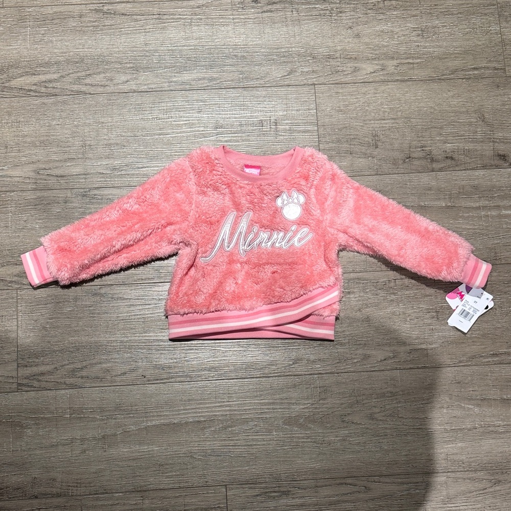 Minnie Plush Pink Girls Pullover Sweatshirt